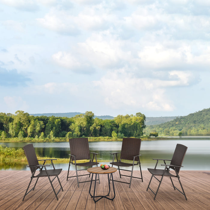 Rattan Chair 4-Piece Set - Foldable Wicker Garden Furniture with Steel Frame - Ideal for Poolside and Outdoor Seating