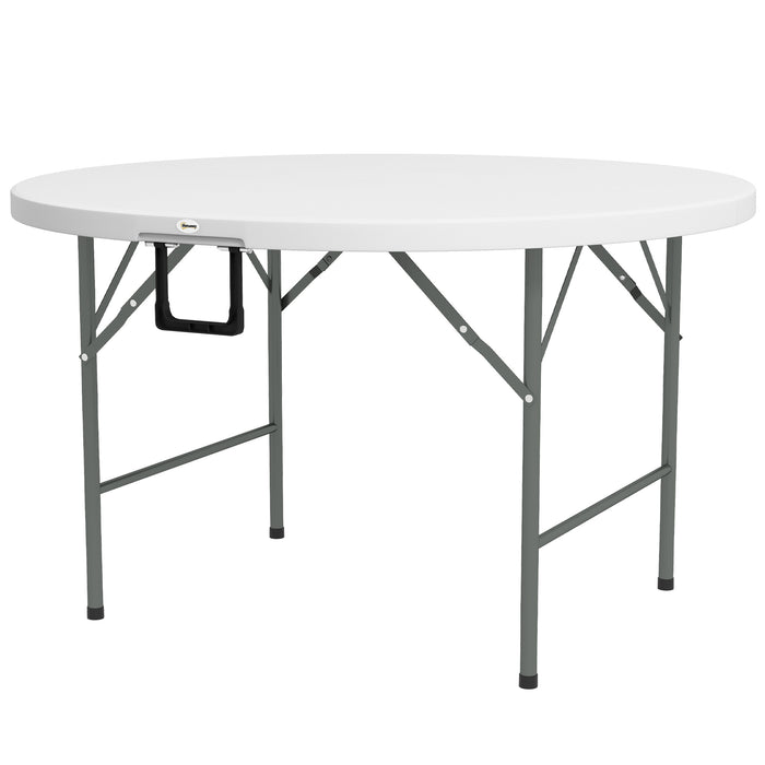 Φ122 Folding Garden Table - Sturdy Round Outdoor Picnic Table for Six, HDPE Material with Metal Frame - Ideal Patio Furniture for Family Gatherings, White