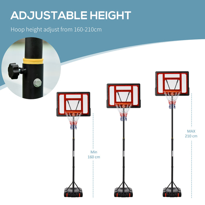 Portable Basketball Hoop Stand - Adjustable Height 160-210cm, Sturdy Rim with Net, Large Wheels for Stability - Ideal for Outdoor Basketball Fun for All Ages