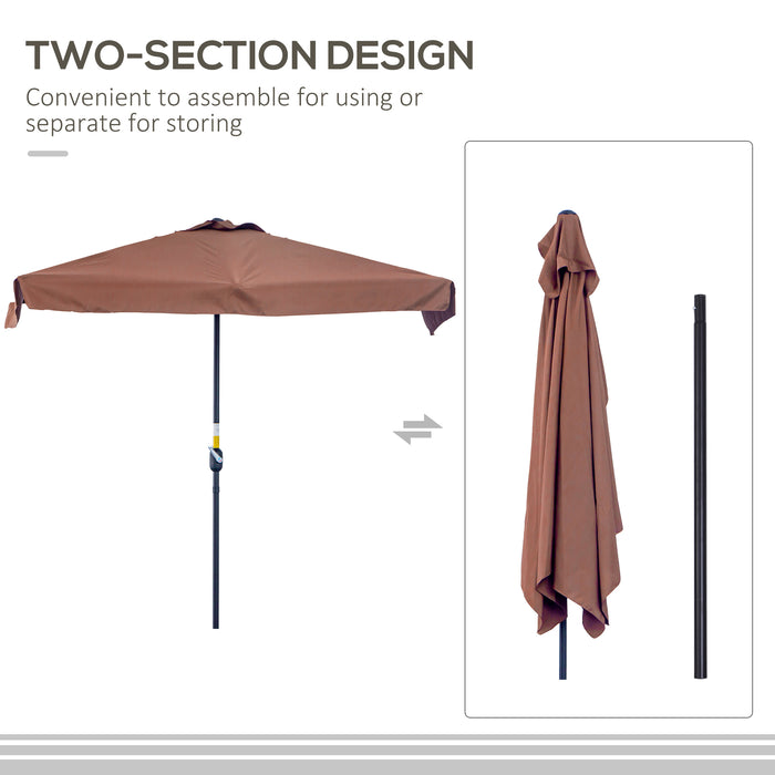 2.3m Semi-Circle Patio Parasol - Durable Metal Frame with Crank Handle, Half Umbrella Design for Balconies - Ideal for Small Spaces, Base Not Included, in Elegant Brown