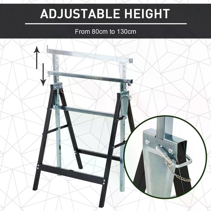 Adjustable Telescopic Builders Trestles, Set of 2 - DIY Steel Work Benches and Foldable Saw Horse, Black - Ideal for Carpenters and Construction Work