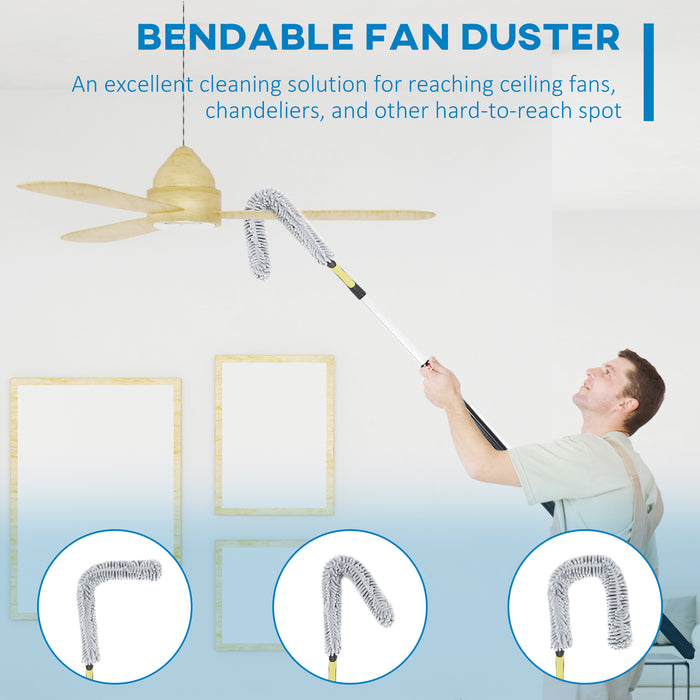 Extendable Feather Duster with 11.5ft Telescopic Pole - Microfiber Cleaning Kit with Flexible Head for High Areas - Ideal for Ceiling Fans and Hard-to-Reach Surfaces