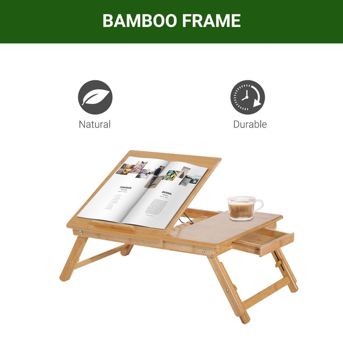 Portable Bamboo Laptop Desk - Foldable Design with Built-In Drawer - Ideal for Home Office and Travel Convenience