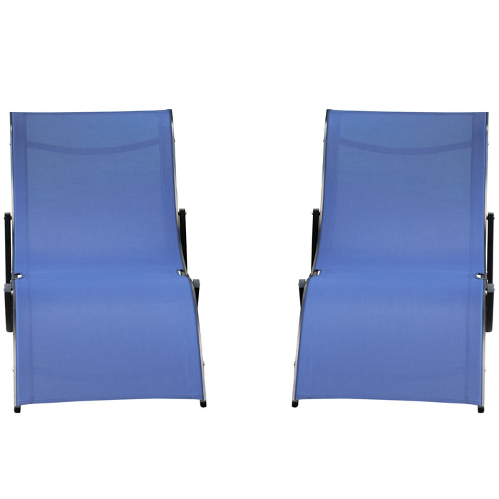 Foldable Lounge Chair Set of 2 - S-Shaped Reclining Sun Lounger for Outdoor, Patio, Beach, and Garden in Blue - Space-Saving Comfort for Relaxation