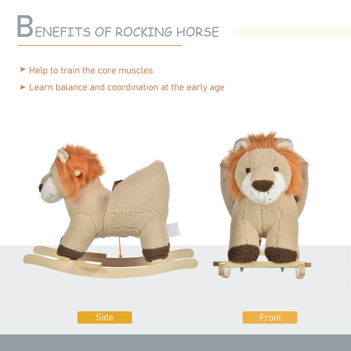 Plush Lion Rocking Horse for Toddlers - Soft Brown Mane, Sturdy Wooden Base - Ideal First Ride-on Toy for Young Children