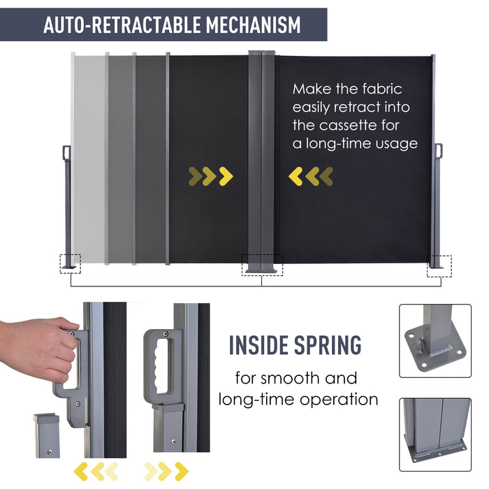 Steel Frame Double Side Retractable Awning - Grey Privacy Divider for Outdoor Use - Ideal for Patio, Balcony Shielding and Sun Protection