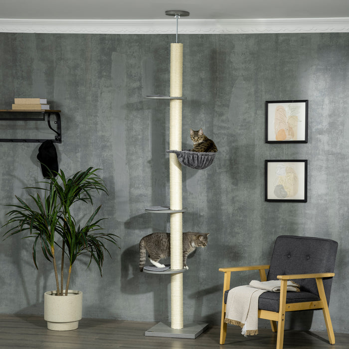 Extra-Tall 250cm Cat Tree - Floor-to-Ceiling Design with Hammock & Scratching Post - Perfect for Playful Cats and Kittens