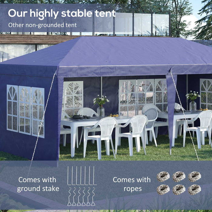 Height Adjustable 3 x 6m Pop Up Gazebo - Marquee Party Tent with Sidewalls and Storage Bag, Blue - Perfect for Outdoor Celebrations and Events