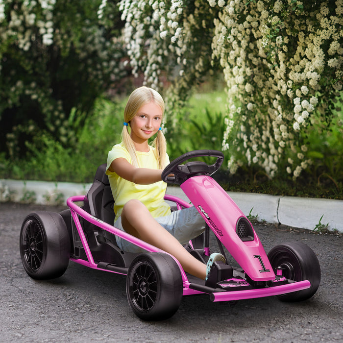 24V Kids' Electric Go Kart - Drift Racing Ride-On with 2 Speed Options, Pink - Ideal for Boys and Girls Aged 8-12 Years