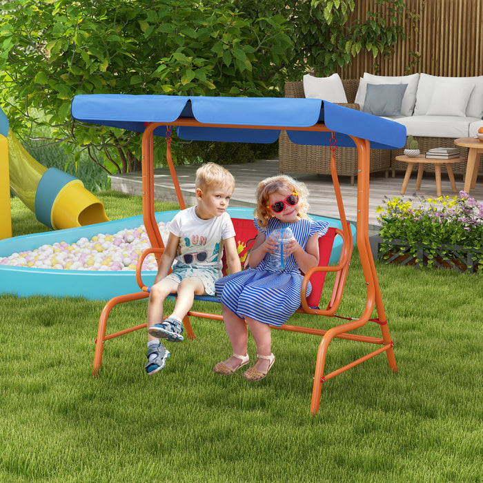 Kids Cowboy-Themed Garden Swing - 2-Seater Chair with Adjustable Canopy and Safety Belts - Perfect for Outdoor Family Fun