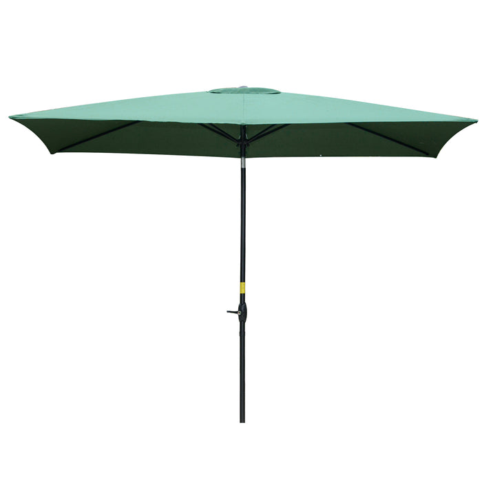 Rectangular Market Umbrella 2 x 3m with Crank and Push Button Tilt - Durable Outdoor Patio Sunshade in Green - Ideal for Gardens, Decking, and Commercial Use