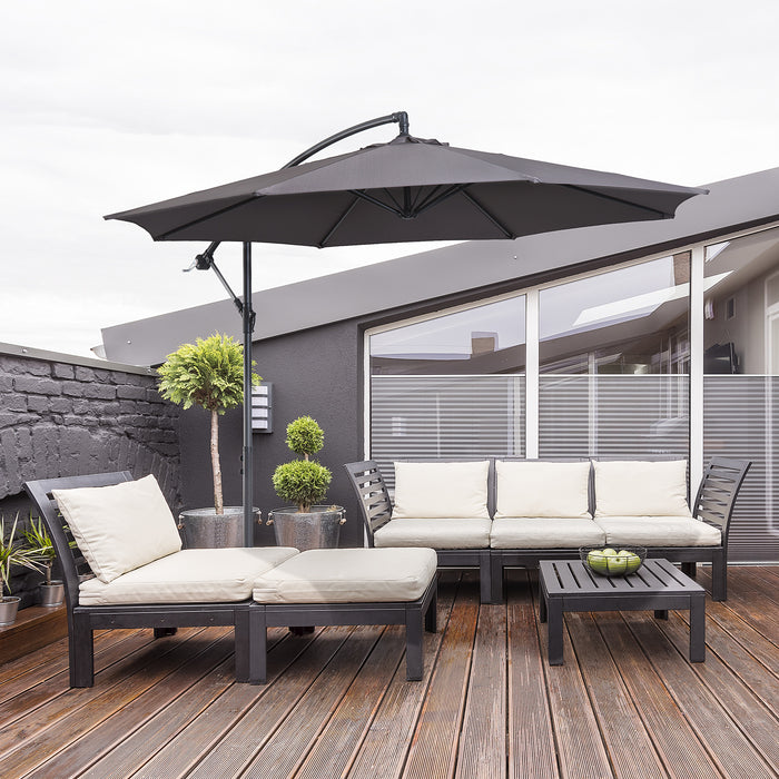 Banana Cantilever Garden Umbrella with Crank Handle - 3M Sunshade, 8-Rib Structure, Grey, Includes Cross Base - Ideal for Outdoor Relaxation and UV Protection