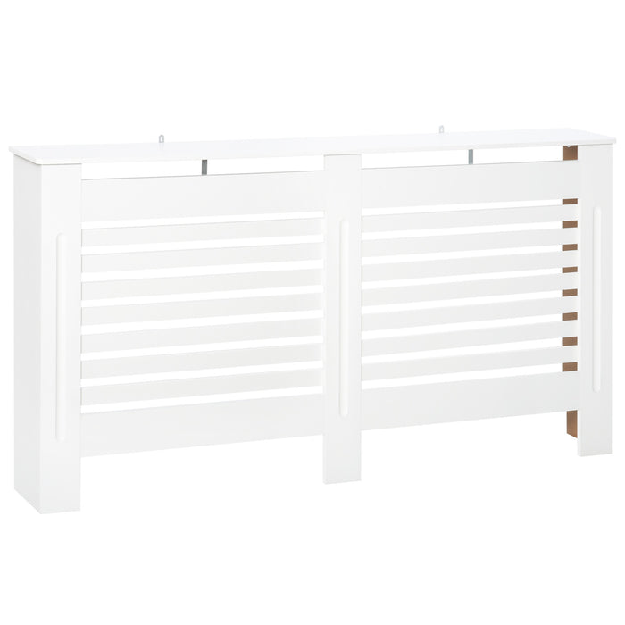 White Painted MDF Radiator Cover - Slatted Cabinet with Display Shelving, Modern Horizontal Design - Enhances Room Aesthetics & Conceals Heating Units (172cm L x 19cm W x 81cm H)