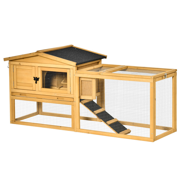 Wooden 2-Level Hutch for Small Animals - Weatherproof Roof, Outdoor Run, Pull-Out Tray, Ramp - Ideal for Rabbits, Guinea Pigs, and Pets Needing Space