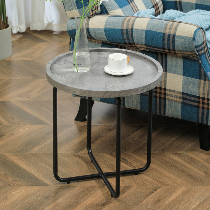 Modern Round End Table with Cement Effect Top - Sturdy Metal Frame Accent Side Table - Ideal for Living Room Décor and Functionality