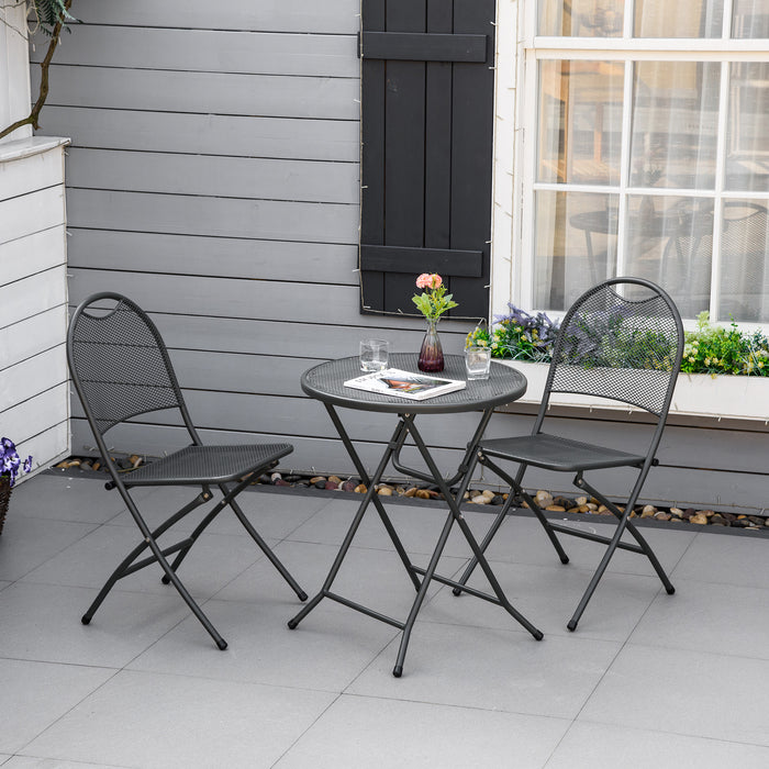 Folding 3-Piece Bistro Set - Mesh Metal Patio Furniture, Outdoor Coffee Table and Chairs - Ideal for Small Spaces and Balcony Dining