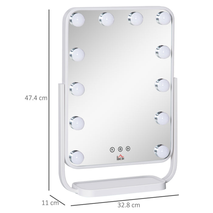 Tabletop Hollywood Vanity Mirror with 12 LEDs - Dimmable Light Settings and Memory Feature - Ideal for Makeup Application and Beauty Routines