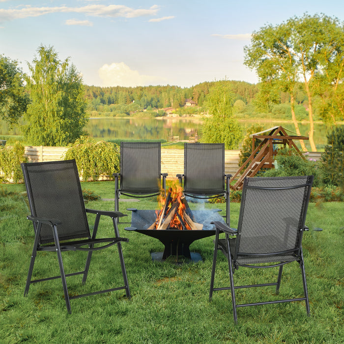 Folding Metal Garden Chairs - Set of 4, Breathable Mesh Seating for Outdoor Patio & Park - Ideal for Dining & Relaxation at Home or Public Spaces