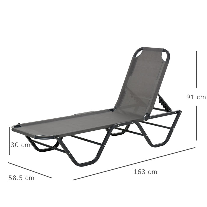 Sun Lounger Recliner - 5-Position Adjustable Backrest, Lightweight Frame for Outdoor Comfort - Ideal for Poolside Relaxation or Sunbathing in Grey