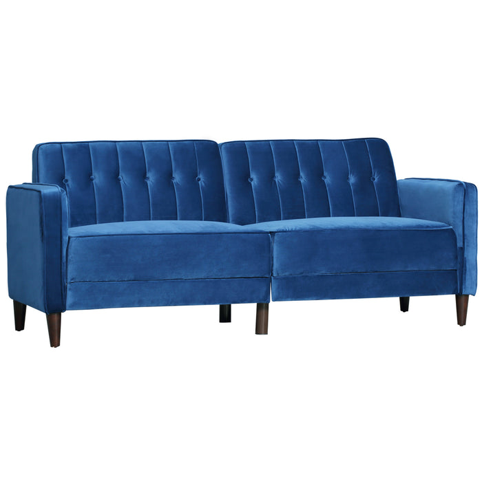 Convertible Velvet Sofa Futon - Tufted Loveseat with Adjustable Split Back Design - Stylish Compact Couch for Small Living Spaces, Blue