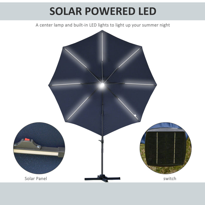 Cantilever Roma Parasol Umbrella with Solar LED Lights - Outdoor Patio Sunshade, 360° Rotation, Cross Base - Ideal for Garden Leisure and Entertaining