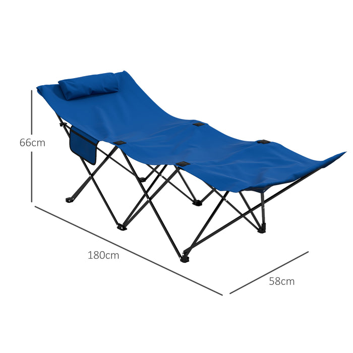 Foldable Sun Lounger with Pocket and Headrest - Oxford Seat Tanning Chair for Outdoor Relaxation - Ideal for Beach, Yard, Patio Use in Dark Blue