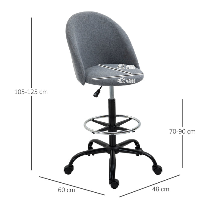 Ergonomic Drafting Chair with Adjustable Height - Padded Swivel Seat, Footrest, and 5 Wheels for Comfortable Movement - Ideal for Home Office and Versatile Use