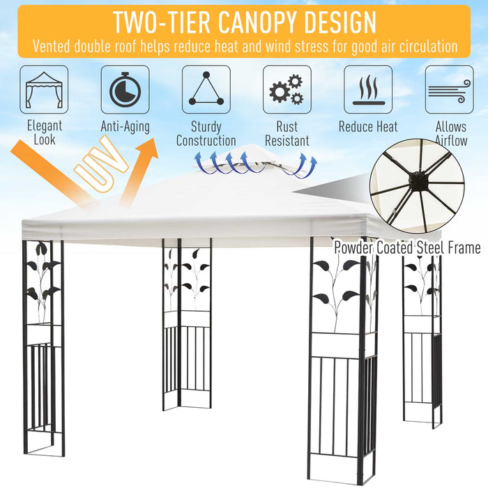 3x3m Steel Gazebo with Dual-Tier Ventilated Roof - Elegant Cream Patio Canopy Marquee for Outdoor Gatherings - Ideal Shelter for Garden Parties and Events