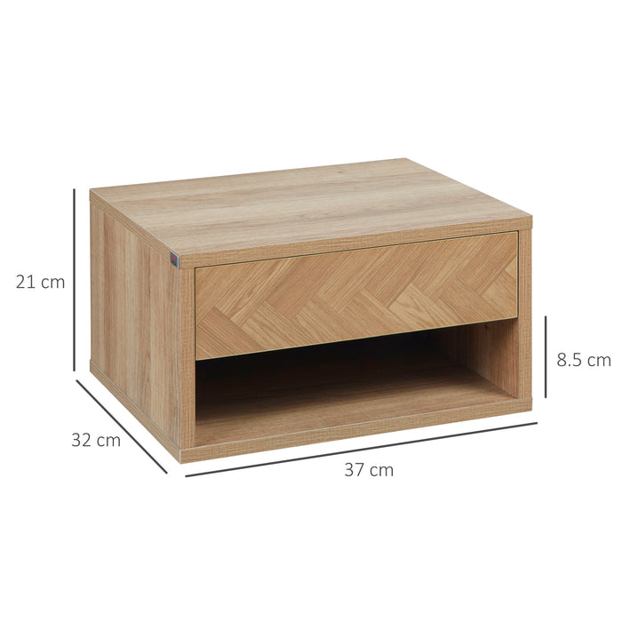 Wall-Mounted Nightstand Set with Storage - 2 Pieces, Drawer & Shelf, Bedroom Space-Saver - Compact Design for Modern Decor & Small Spaces, 37 x 32 x 21cm, Natural Finish