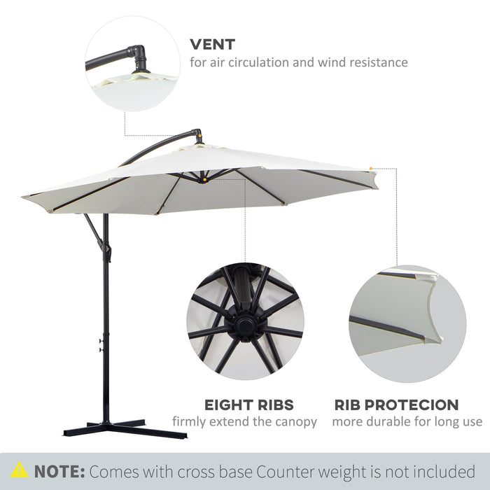 Banana Parasol Cantilever Umbrella with Crank - 3m Hanging Sun Shade, 8-Rib Structure, Cross Base - Ideal for Garden and Outdoor Relaxation