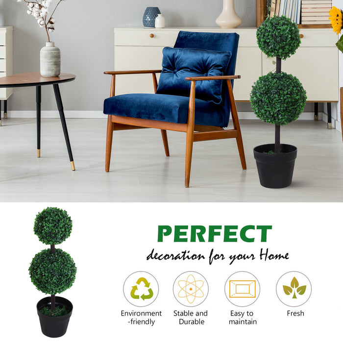 Artificial Boxwood Ball Topiary Trees, 67cm – Set of 2 Potted Faux Greenery for Outdoor & Indoor Decoration – Lush Aesthetic for Home & Office Spaces