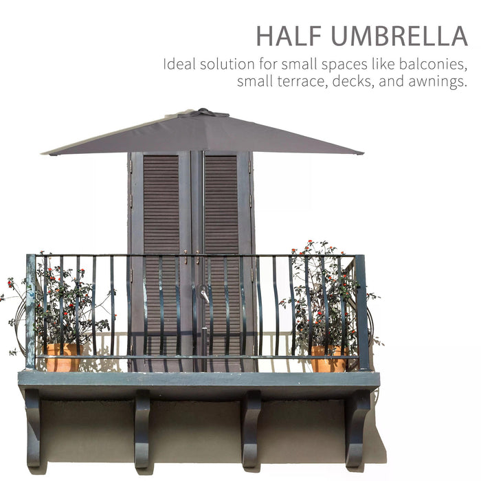 Semi-Circle Balcony Shade - 2.3m Half Parasol with Crank Handle, Grey - Ideal for Patio Sun Protection without Base