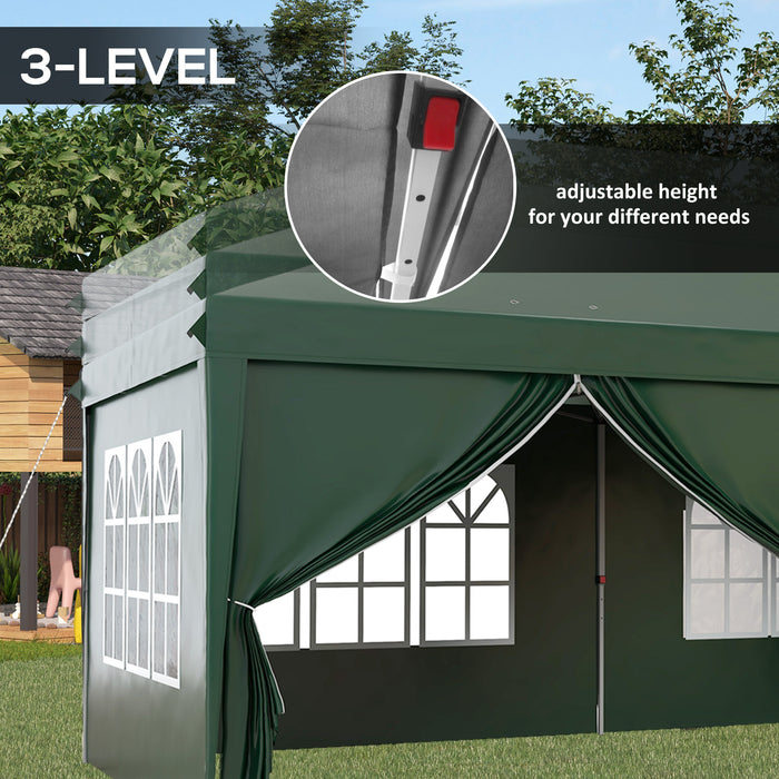 3 x 6m Pop Up Garden Gazebo - Wedding Party Tent Marquee with Water-Resistant Canopy, Sidewalls, and Windows - Outdoor Shelter with Drainage Holes for Events