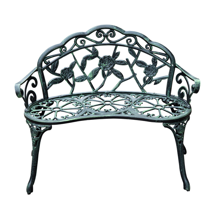 Antique Rose Style Cast Aluminium Bench - Sturdy Outdoor Garden and Patio Seating - Ideal for Parks, Porches, and Home Gardens