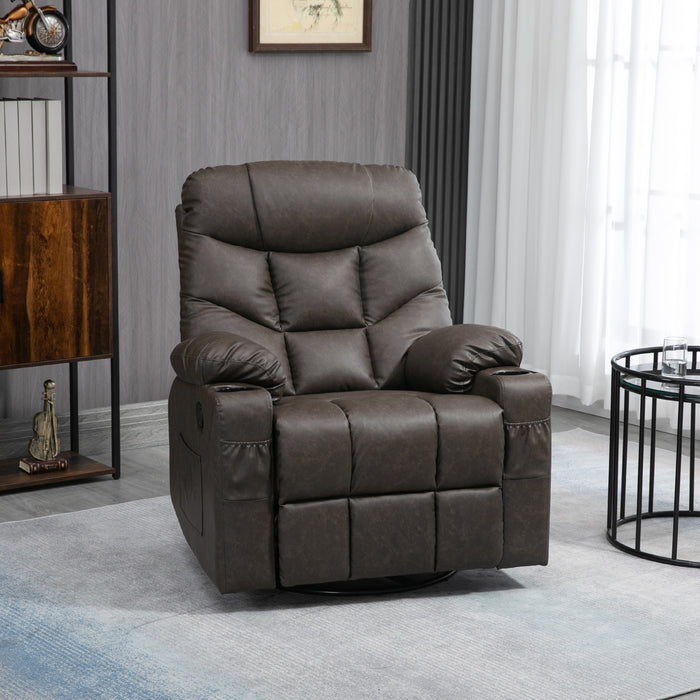 Recliner Armchair with Cup Holders - Brown Faux Leather Manual Recliner Chair with Footrest, 86x93x102 cm - Comfortable Seating for Home Theater or Living Room