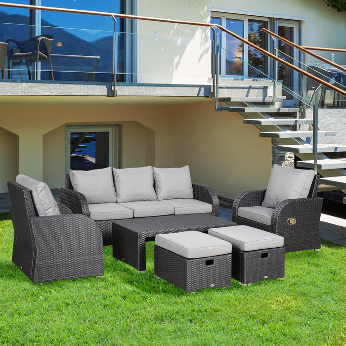 7-Seater Rattan Garden Furniture Set - Wicker Weave Patio Ensemble with Coffee Table and Footstool, Light Grey - Ideal for Outdoor Relaxation and Entertaining