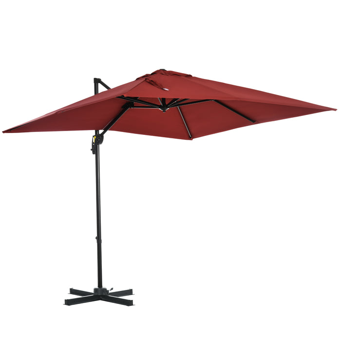 Large 2.5x2.5m Wine Red Cantilever Umbrella with Aluminium Frame - Outdoor Offset Parasol, Sun Shade, 360° Rotation with Crank Handle and Cross Base - Ideal Shelter for Patio, Garden, or Deck