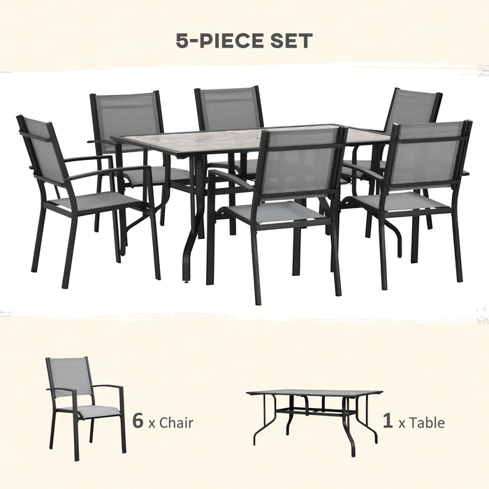 7 Piece Garden Dining Set - Outdoor Patio Furniture with Armchairs, Parasol Hole Table, Texteline Seats - Perfect 6 Seater Set for Backyard Comfort, Grey