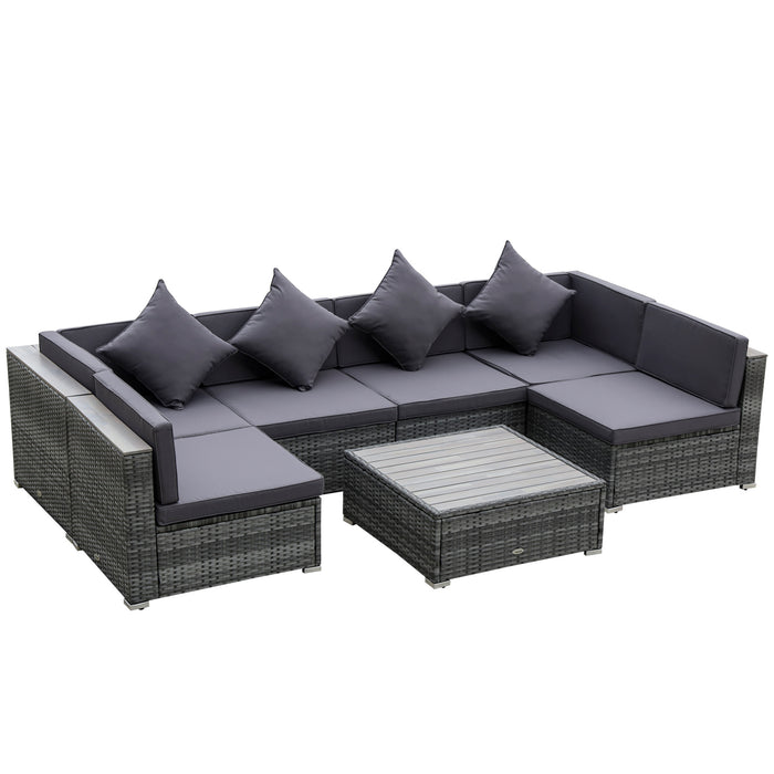 Outdoor PE Rattan 7-Piece Patio Wicker Sofa Set - Acacia Table Top with Comfortable Cushions - Ideal for Garden and Backyard Entertaining