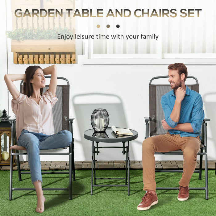 Outdoor Bistro Set - 3-Piece Folding Armchair Patio Set with Glass Table - Ideal for Garden Conversations and Relaxation