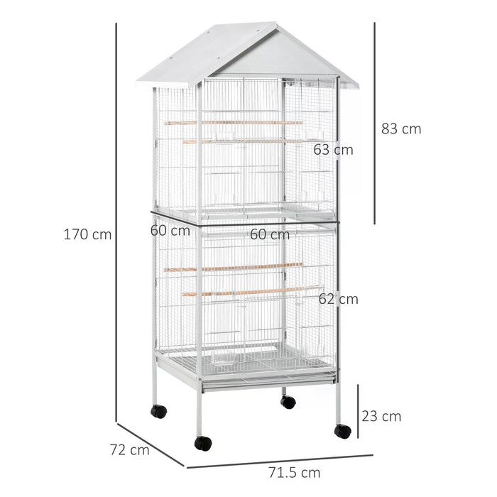 170cm Tall White Metal Bird Cage - Parrot Home with Mobile Feeder, Perches, Food Containers, Rolling Stand & Wheels - Ideal for Avian Enthusiasts & Pet Safety