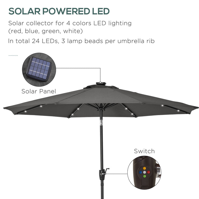 Garden 24 LED Light Umbrella - Outdoor Tilting Sunshade with Energy-Efficient LEDs for Patio & Events - Manual Operation with Hand Crank, Ideal for Parties and Clubs, Grey Color