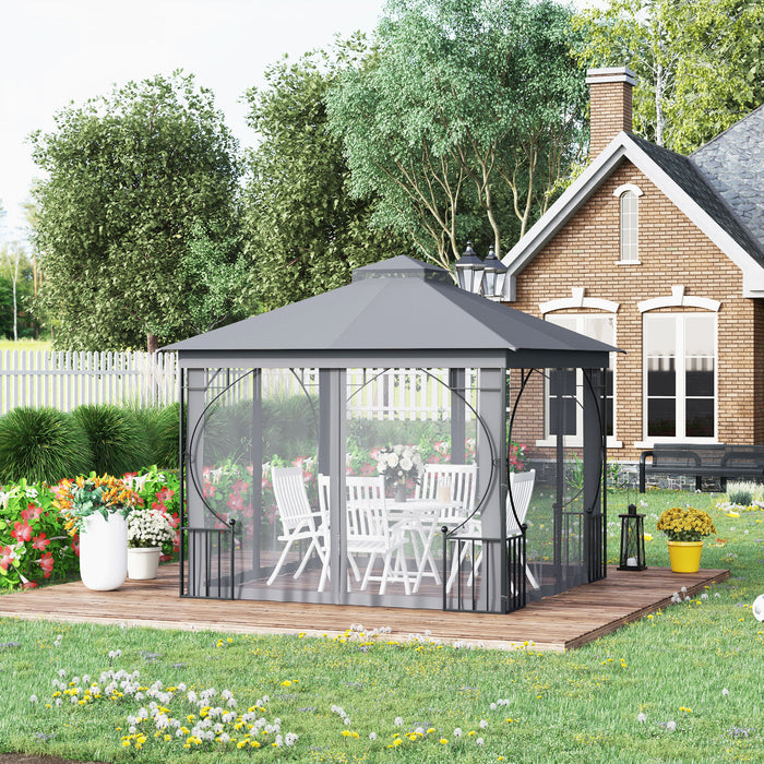 Garden Gazebo 3x3M - Double Tier Patio Party Tent with Sun Shade and Metal Frame - Ideal for Outdoor Shelter and Leisure Activities