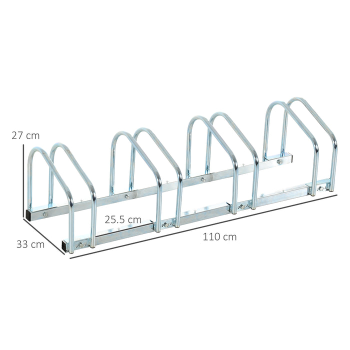 Bike Floor Rack for 4 Bicycles - Sturdy Silver Metal Construction - Space-Saving Storage Solution for Cyclists