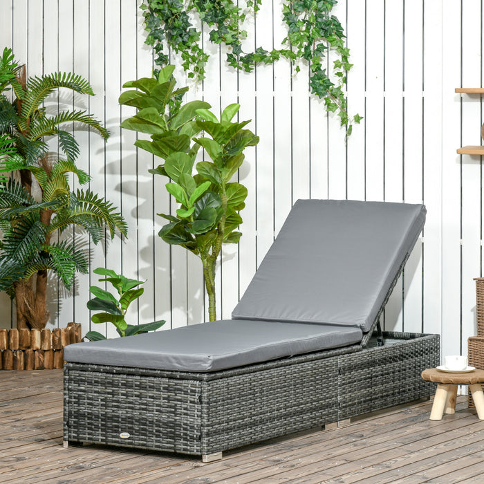 Rattan Adjustable Sun Lounger - Reclining Garden Furniture Chair, Patio Wicker Bed in Grey - Ideal for Outdoor Relaxation and Comfort