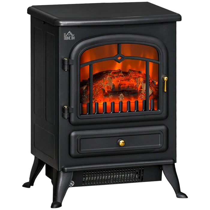 Electric Fireplace Heater 1850W - Sleek Black Design with Adjustable Thermostat - Ideal for Cozy Indoor Heating