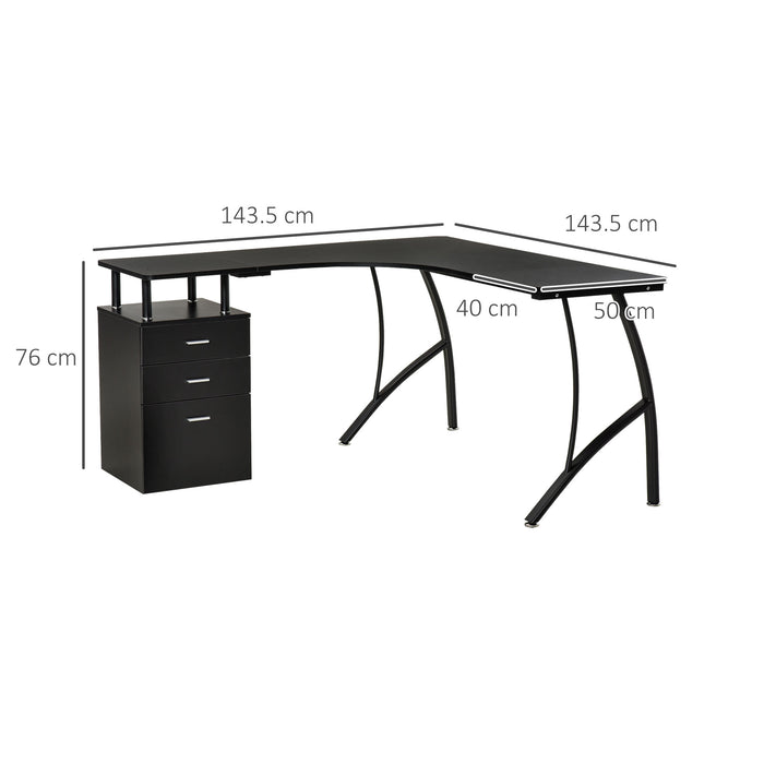 Industrial L-Shaped Desk - Home Office Corner Workstation with Storage Drawer - Sturdy Computer Table for Productive Workspace, Black