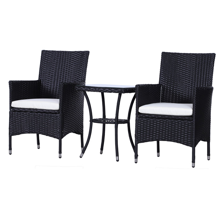 Rattan Bistro Furniture Set - 3-Piece Woven Patio Chairs and Table - Ideal for Garden and Conservatory Lounging