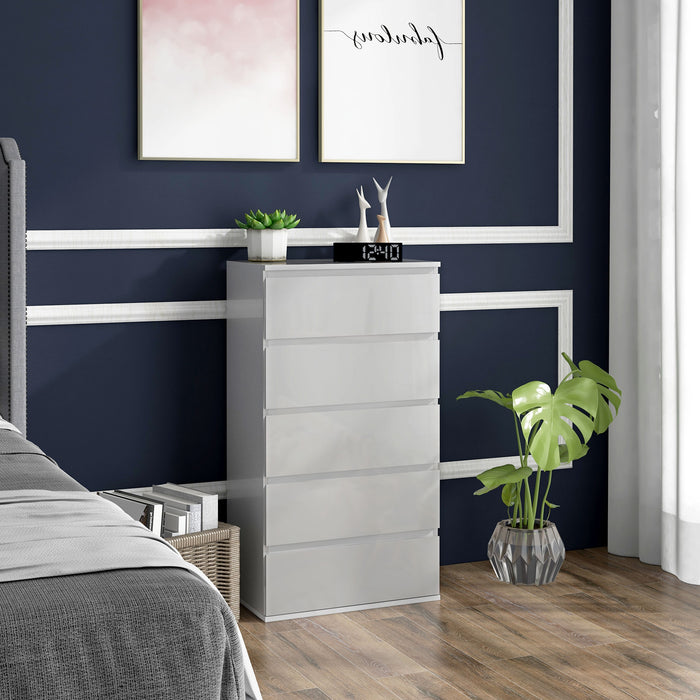 High Gloss 5-Drawer Chest - Bedroom Storage Dresser with Modern Design Cabinets - Sleek Organizational Furniture for Home Spaces