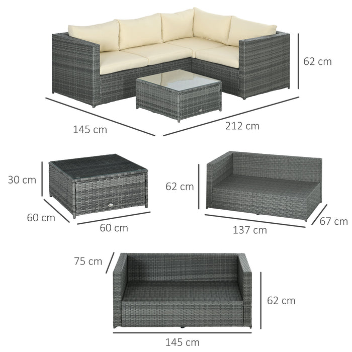 Rattan Outdoor Lounge Set - 4-Piece Patio Corner Sofa & Table with Beige Thick Cushions - Ideal for Garden Entertaining and Relaxation